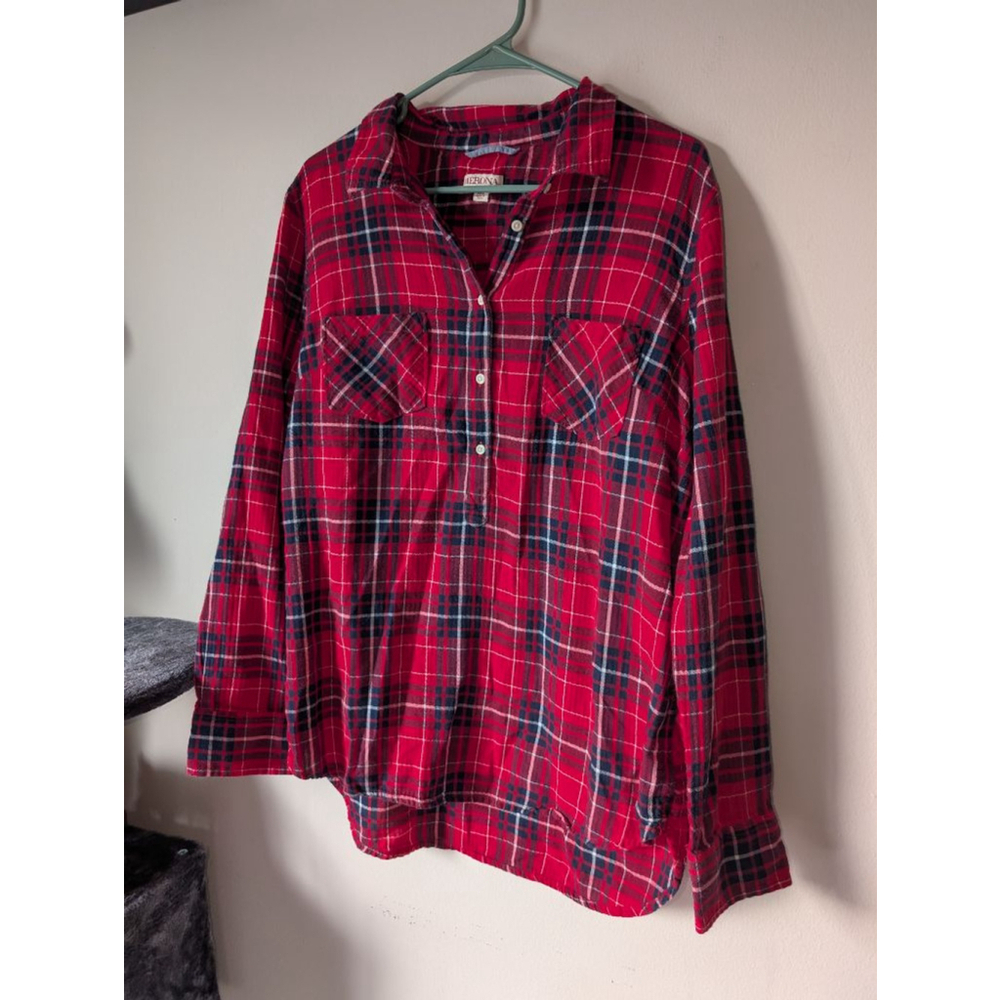 Women's MERONA Red Navy Plaid Button Down Shirt Plus XXL